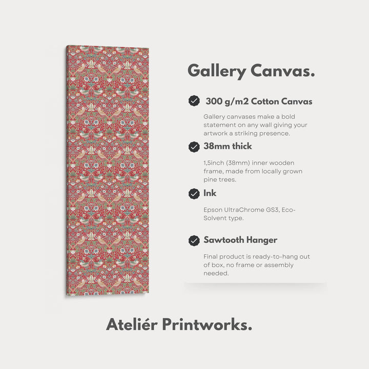 William Morris Strawberry Thief Red Vertical Long Wall Art - Atelier Printworks
