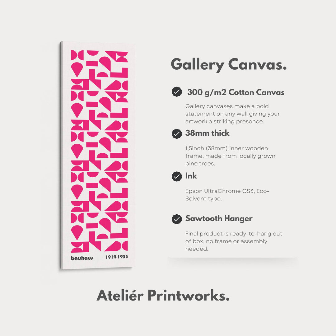 Pink Mid Century Bauhaus Vertical Long Canvas Wall Art - Atelier Printworks
