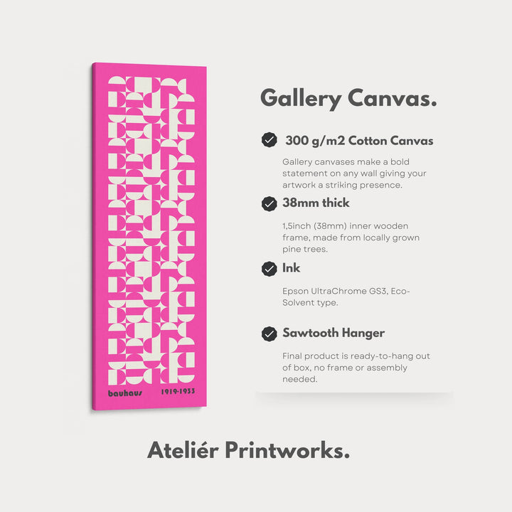 Vertical Long Wall Art Pink & White Bauhaus Geometric - Atelier Printworks