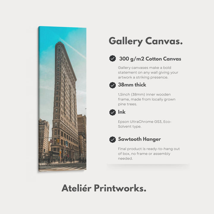 Large Framed Canvas Vertical Wall Art New York Flat Iron - Atelier Printworks