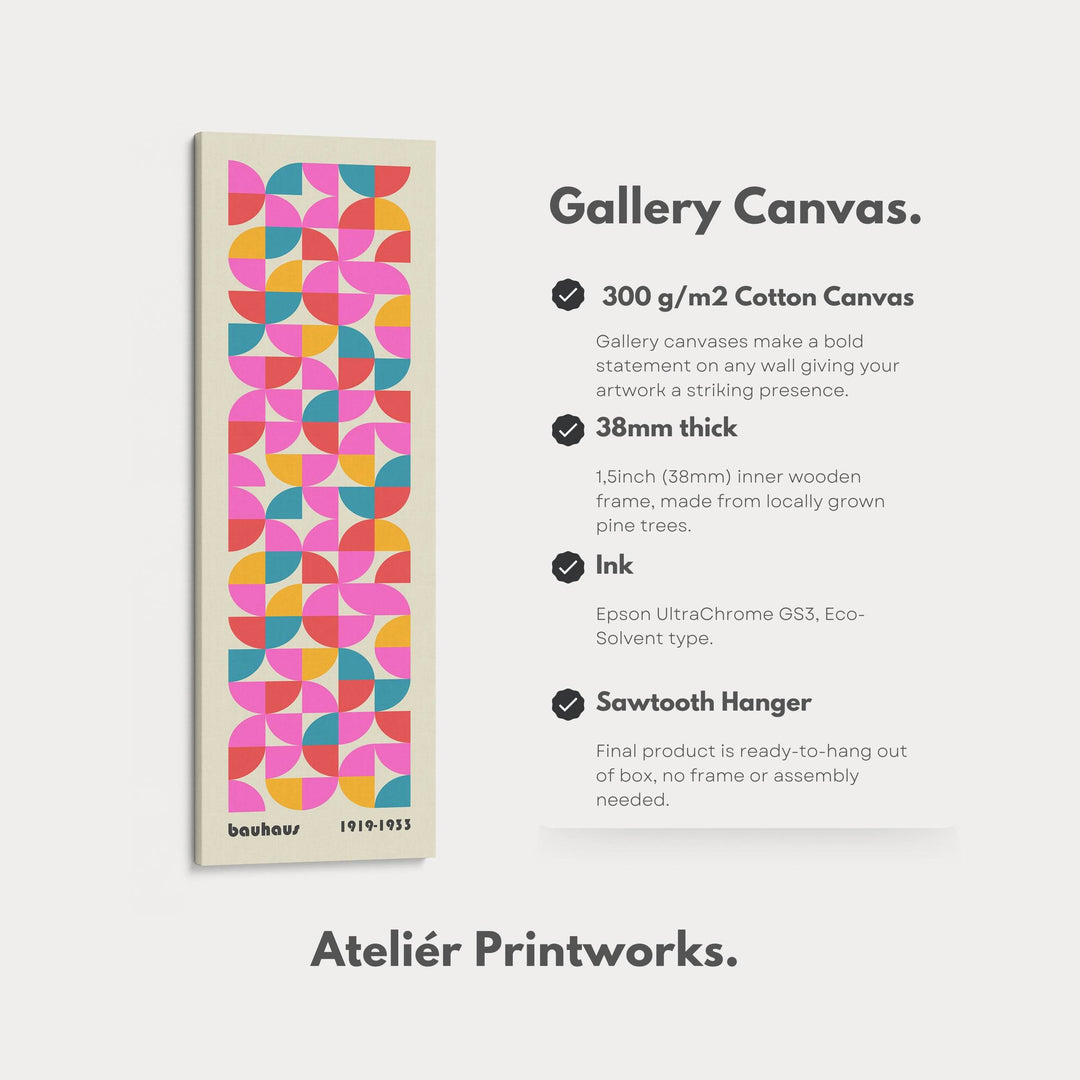Narrow Long Framed Canvas Bauhaus Beige Geometric - Atelier Printworks