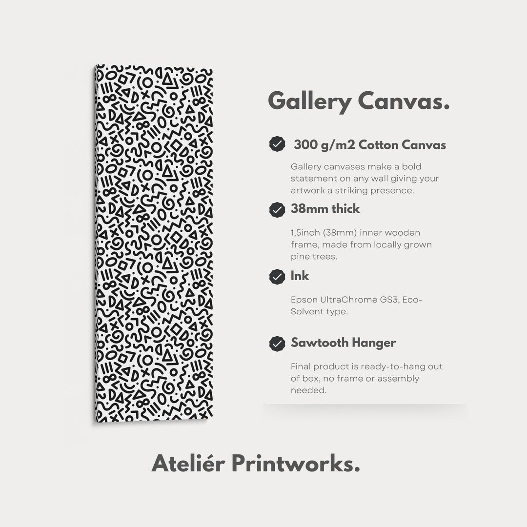 Memphis Retro Geometric Vertical Framed Canvas Wall Art for Bedroom or Living Room - Atelier Printworks