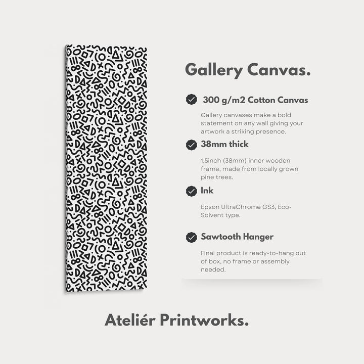 Memphis Retro Geometric Vertical Framed Canvas Wall Art for Bedroom or Living Room - Atelier Printworks