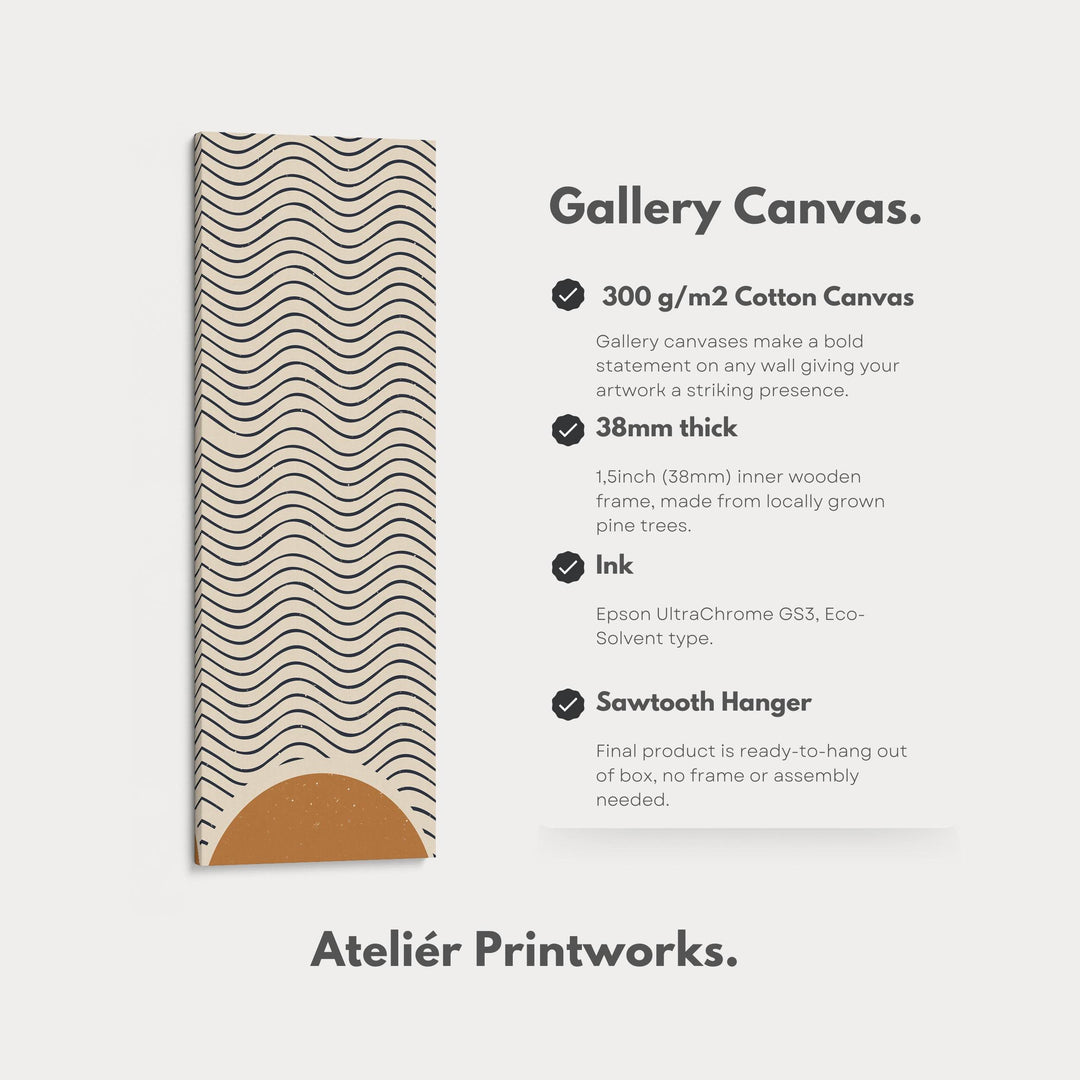 Minimalist Sunrise Waves Long Framed Canvas Wall Art for Hallway or Meditation Space - Atelier Printworks