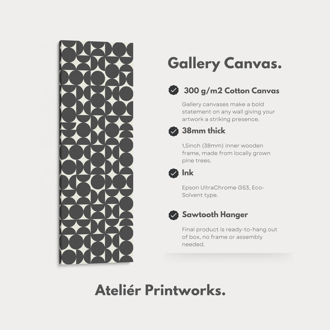 Retro Circle Grid Long Vertical Framed Canvas for Modern Living Room or Hallway - Atelier Printworks