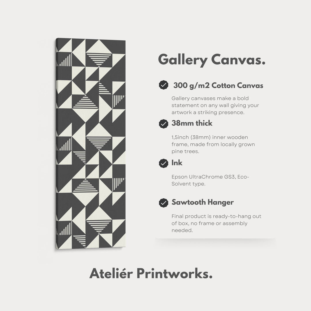 Abstract Triangles Tall Vertical Canvas Wall Art for Bedroom or Office Space - Atelier Printworks
