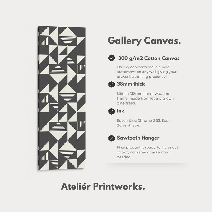 Abstract Triangles Tall Vertical Canvas Wall Art for Bedroom or Office Space - Atelier Printworks