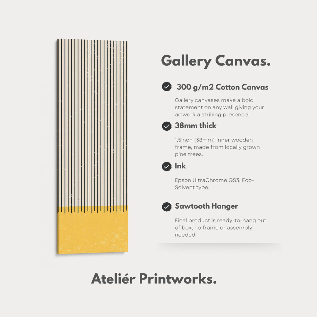 Golden Sun and Stripes Vertical Framed Canvas Wall Art for Living Room or Hallway - Atelier Printworks