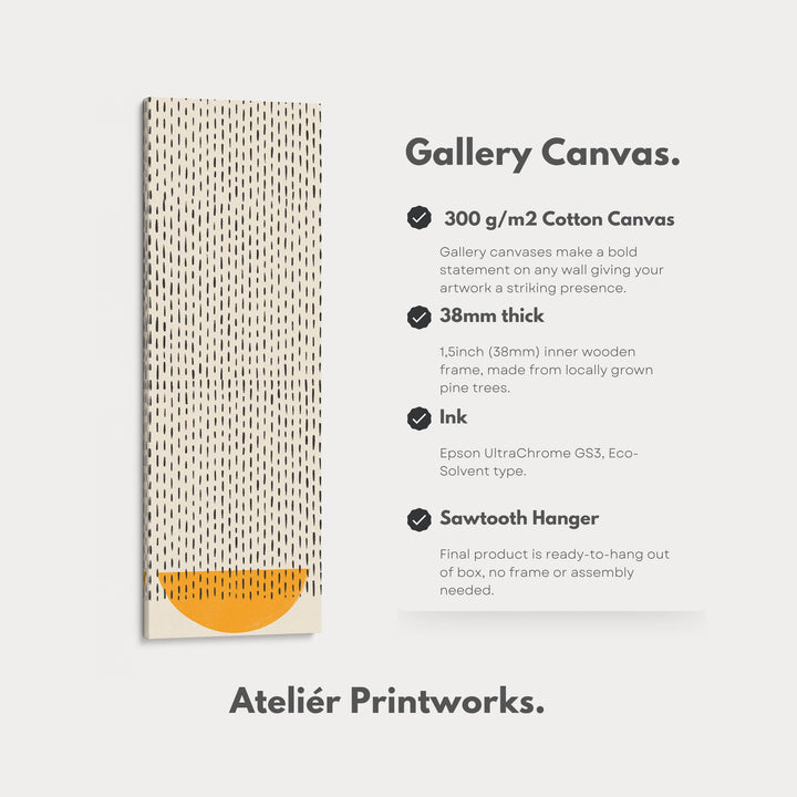Minimalist Orange Half Circle Vertical Framed Canvas Wall Art for Hallway or Bedroom - Atelier Printworks