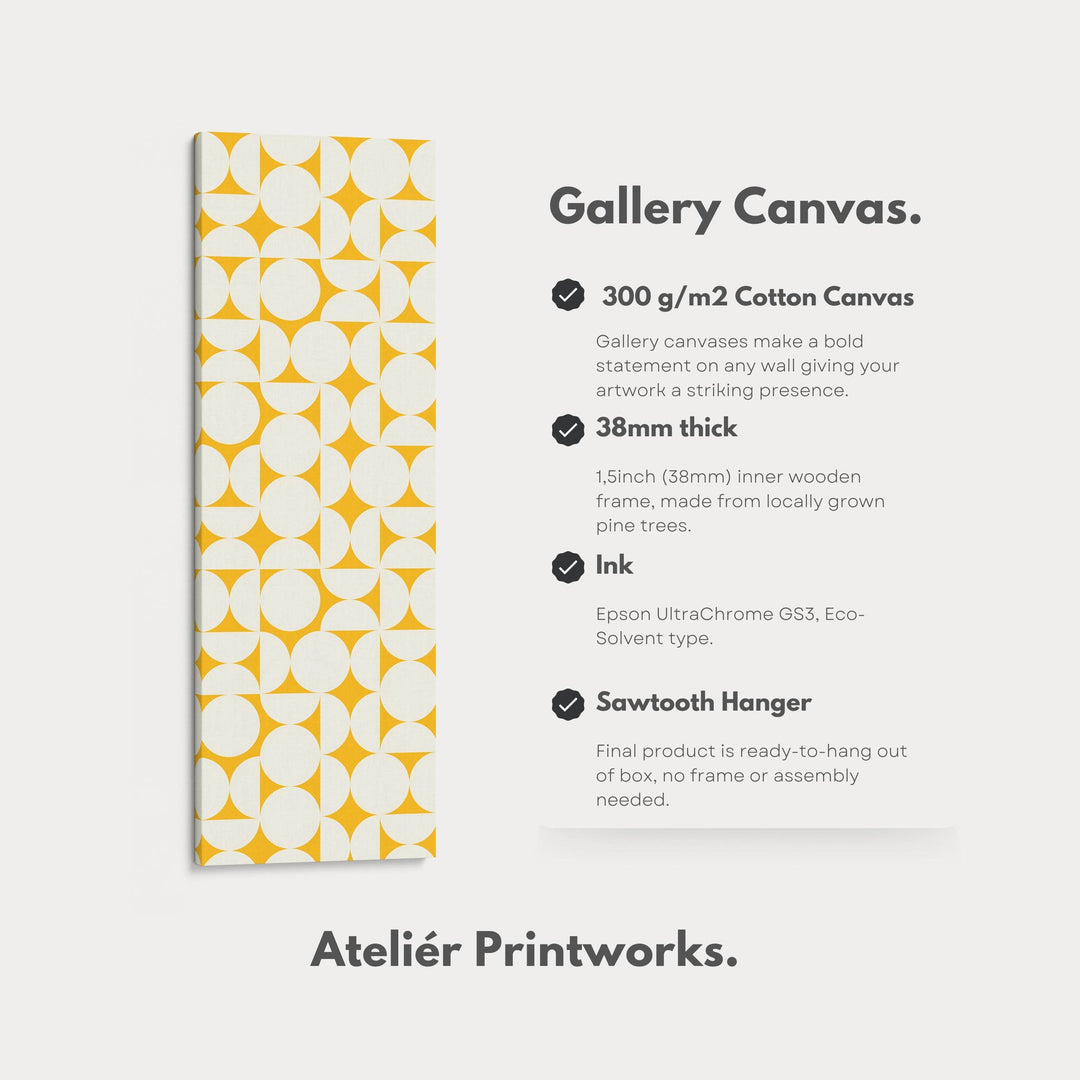 Geometric Mustard Circles Vertical Framed Canvas Wall Art for Living Room or Office - Atelier Printworks