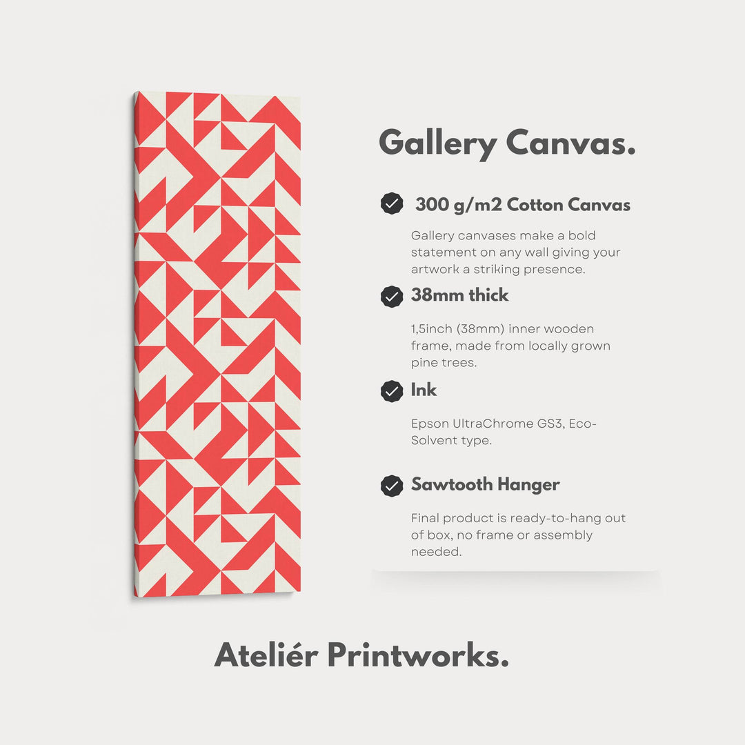 Bold Red Triangles Vertical Framed Canvas Wall Art for Living Room or Studio - Atelier Printworks