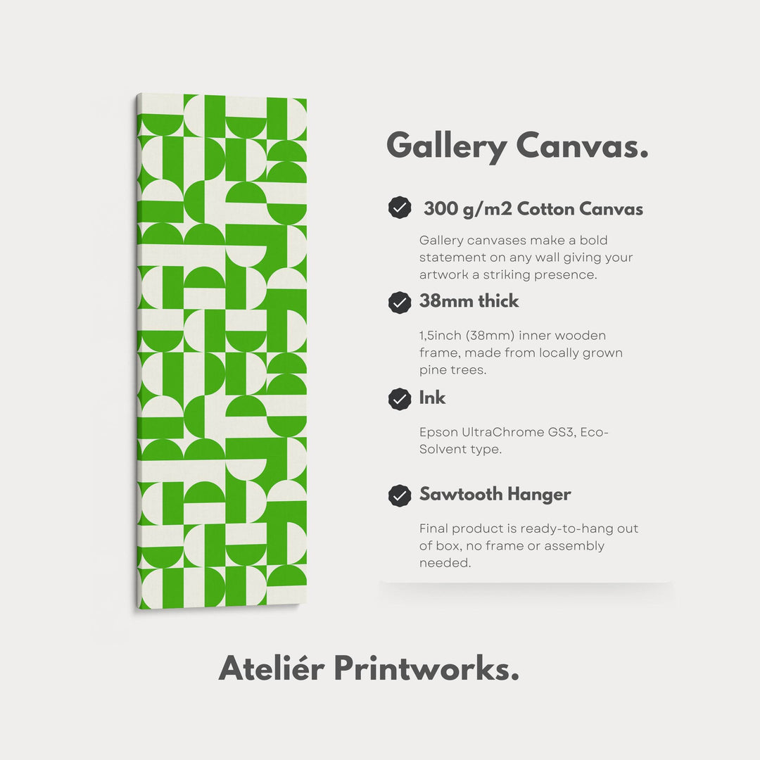 Geometric Green Circles Vertical Framed Canvas Wall Art for Hallway or Office - Atelier Printworks