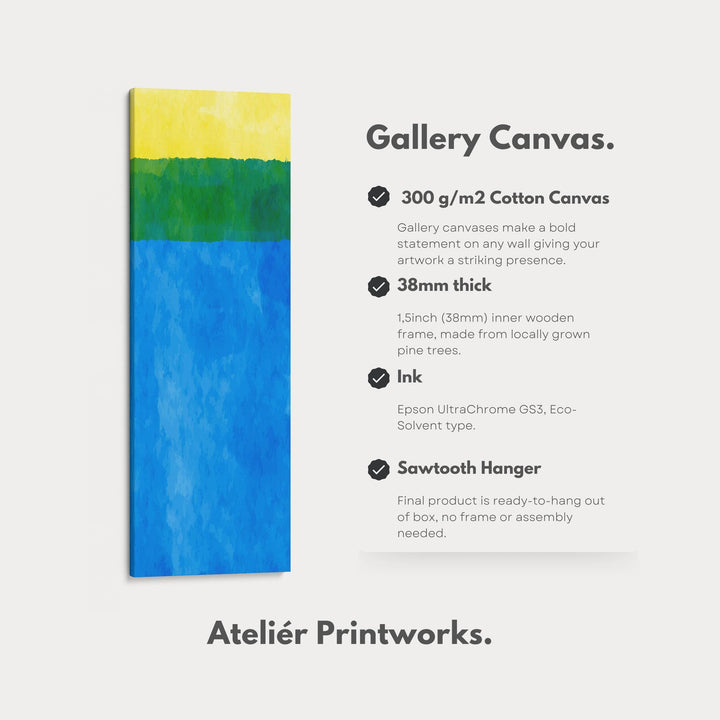 Abstract Horizon Blue and Yellow Vertical Framed Canvas Wall Art for Bedroom or Living Room - Atelier Printworks