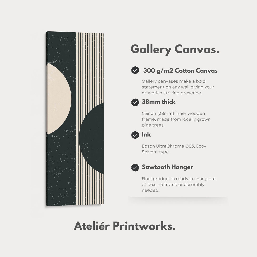Split Circle Minimalist Vertical Framed Canvas Wall Art for Hallway or Office - Atelier Printworks