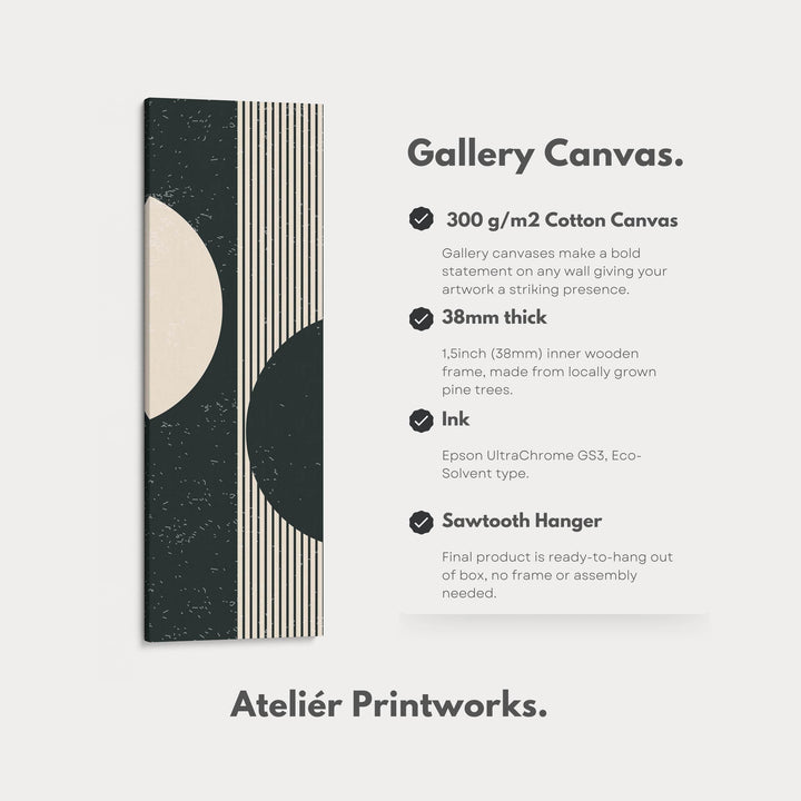 Split Circle Minimalist Vertical Framed Canvas Wall Art for Hallway or Office - Atelier Printworks
