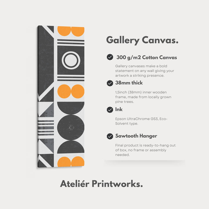 Retro Geometric Circles Vertical Framed Canvas Wall Art for Living Room or Hallway - Atelier Printworks