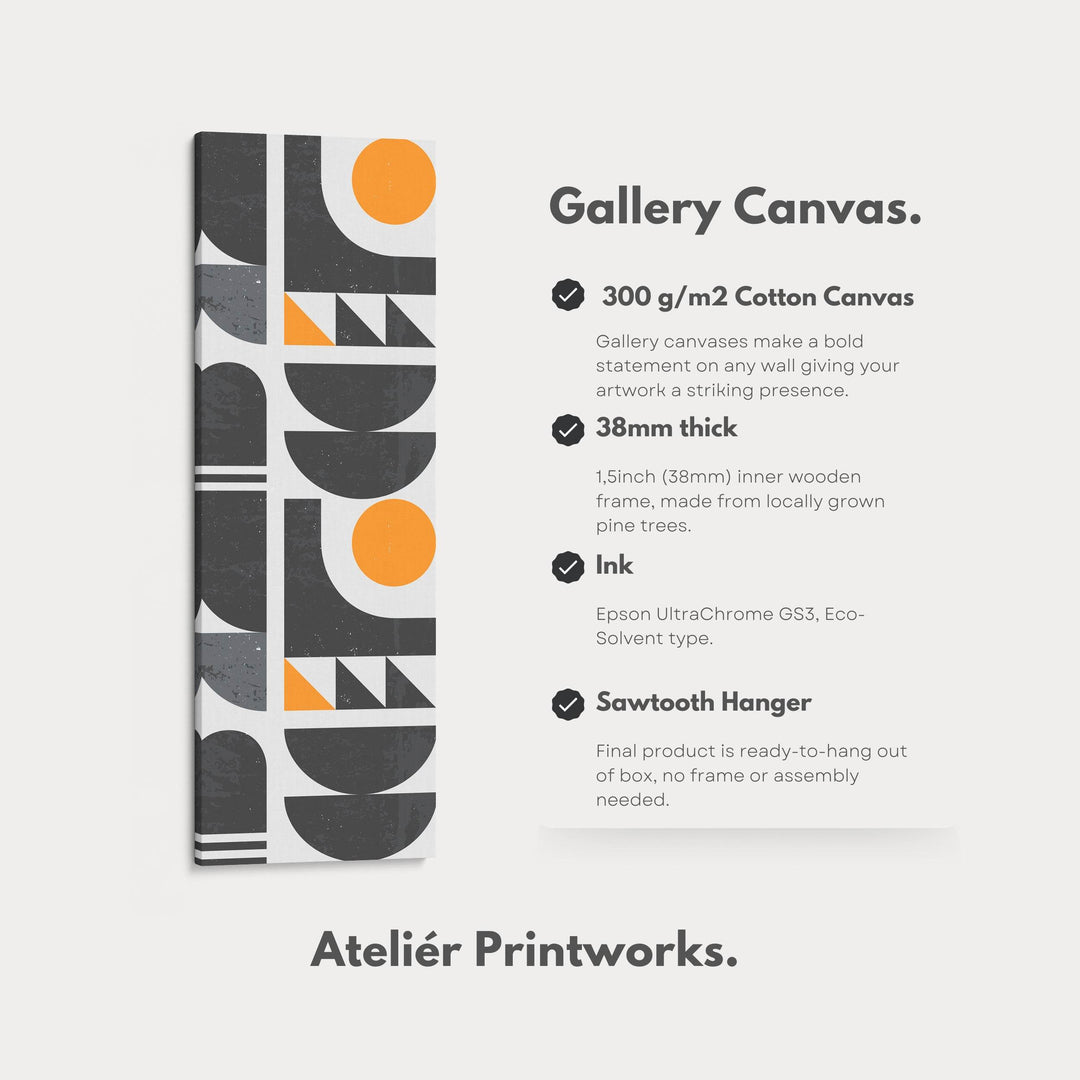 Modern Geometric Sun Vertical Framed Canvas Wall Art for Office or Studio - Atelier Printworks