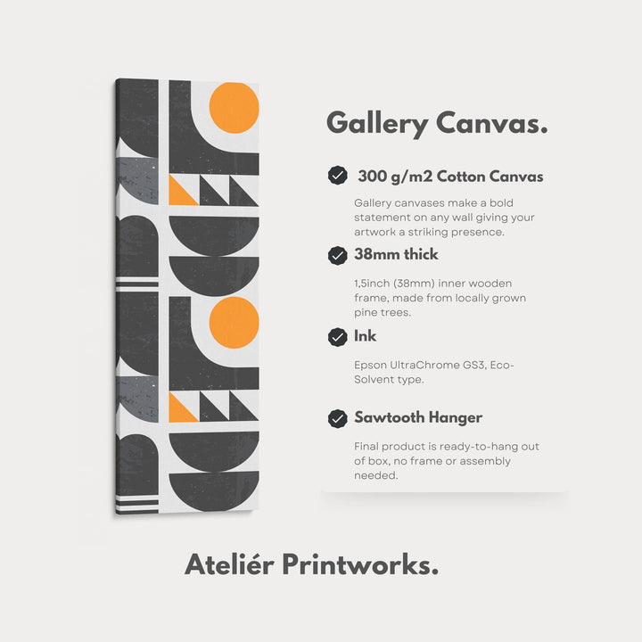 Modern Geometric Sun Vertical Framed Canvas Wall Art for Office or Studio - Atelier Printworks