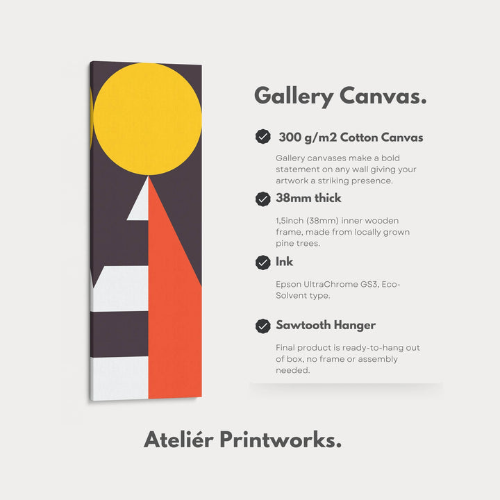Modern Sun Geometry Vertical Framed Canvas Wall Art for Bedroom or Living Room - Atelier Printworks