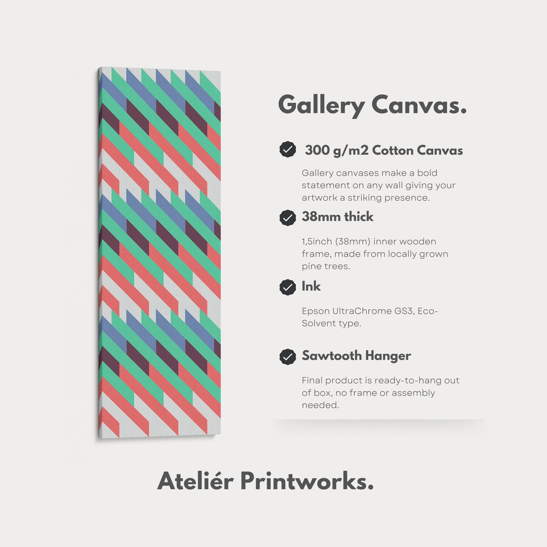 Retro Diagonal Stripes Vertical Framed Canvas Wall Art for Bedroom or Hallway - Atelier Printworks