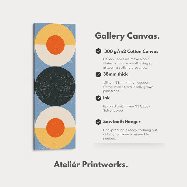 Retro Sun Circles Vertical Framed Canvas Wall Art for Hallway or Bedroom - Atelier Printworks