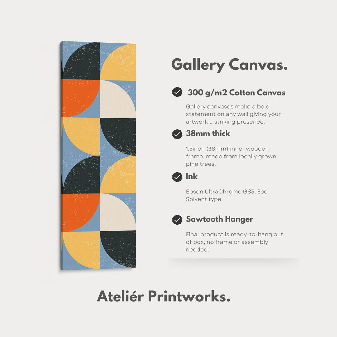 Geometric Half Circle Pattern Vertical Framed Canvas Wall Art for Bedroom or Hallway - Atelier Printworks