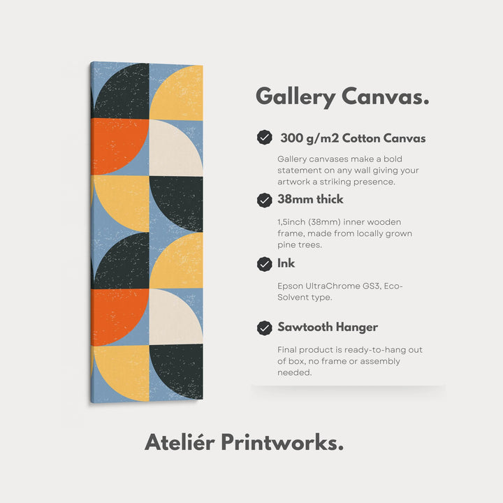 Geometric Half Circle Pattern Vertical Framed Canvas Wall Art for Bedroom or Hallway - Atelier Printworks