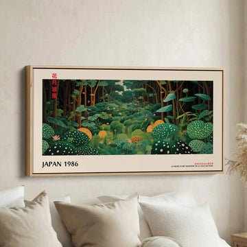 Yayoi Kusama large art mural scène forestière avec champignons toile horizontale pour chambre
