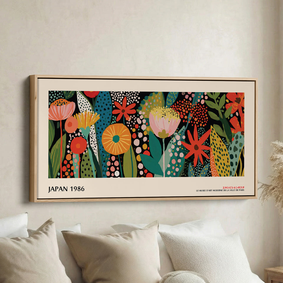 Yayoi Kusama breite Wandkunst botanisches Muster mit Punkten extra breite Leinwand für Flur