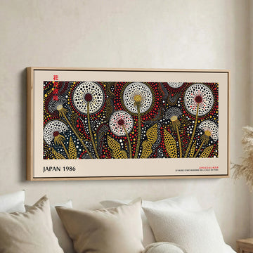 Wide Panoramic Wall Art – Dandelion Dot Bloom, Bold Japanese-Inspired Horizontal Print