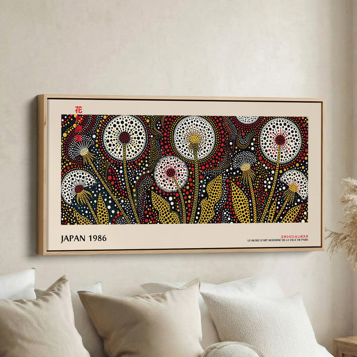 Yayoi Kusama breite Wandkunst gepunktete Löwenzahnblumen auffällige Wanddekoration für Schlafzimmer