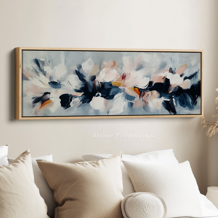 Abstract Blue, White & Pink Horizontal Long Wall Art - H0007