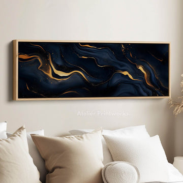 Blue & Gold Abstract Long Narrow Horizontal Wall Art - Atelier Printworks