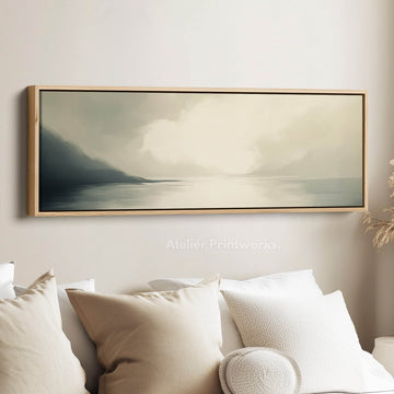 Misty Lake Long Narrow Abstract Horizontal Wall Art - Atelier Printworks