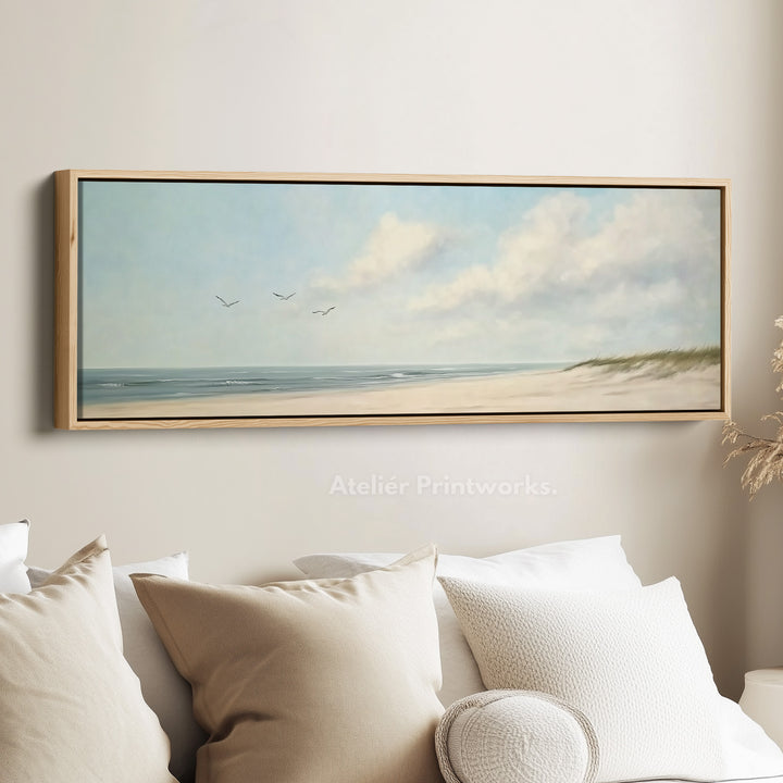 Gentle Beach Large Horizontal Canvas Artwork Long Narrow Wall Decor - H0035