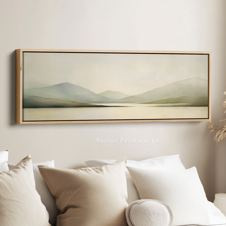 Watercolor Mountain and Lake Long Horizontal Large Canvas Wall Art - H0036