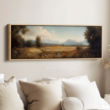 Vintage Meadow Long Horizontal Wall Art - Framed Canvas - Atelier Printworks