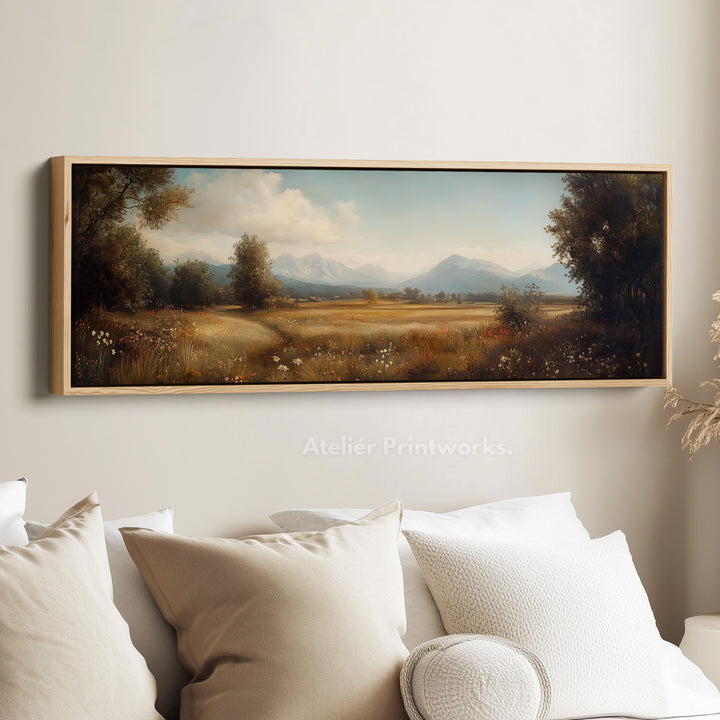 Vintage Meadow Long Horizontal Wall Art - Framed Canvas - H0042