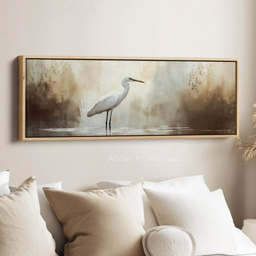 Vintage Heron Panoramic Artwork Long Narrow Wall Art - Atelier Printworks