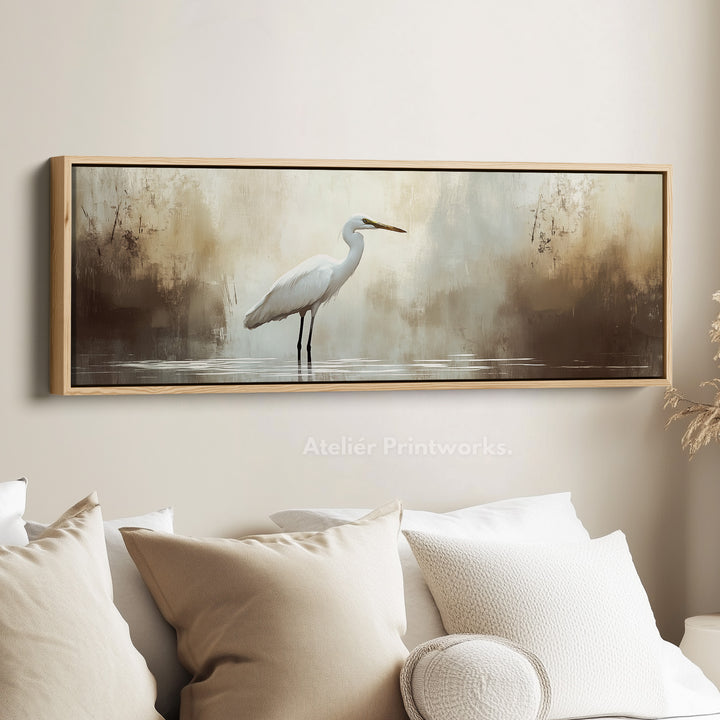 Vintage Heron Panoramic Artwork Long Narrow Wall Art - H0050