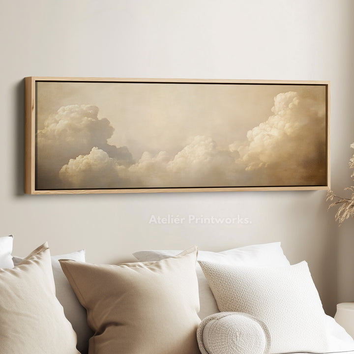Long Horizontal Vintage Cloud Artwork Above Bed Wall Art - H0051