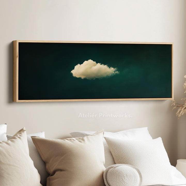 Above Bed Wall Decor - Floating Cloud Minimalist Horizontal Wall Art Green -  H0053