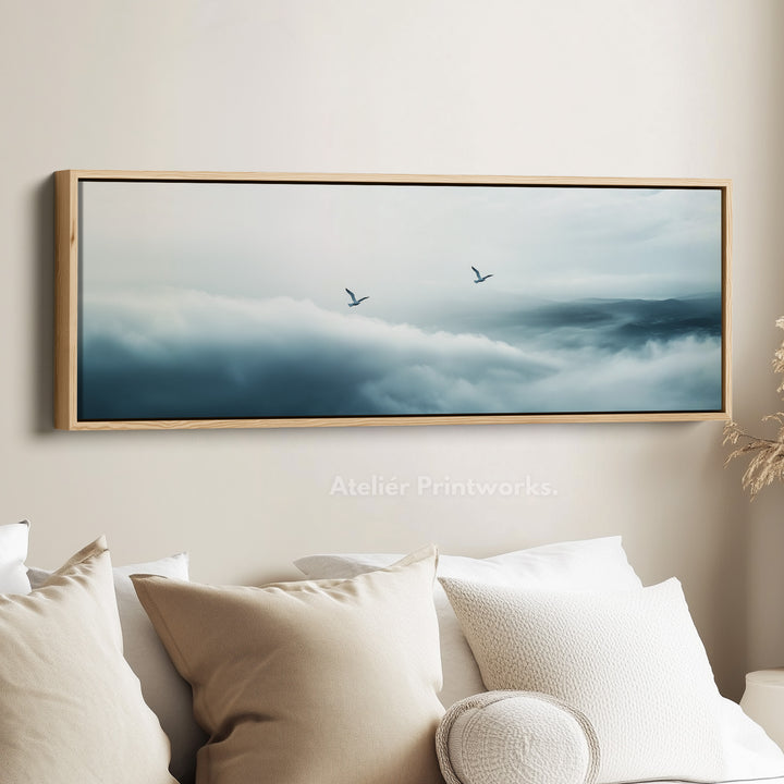 Panoramic Minimalist Cloud Long Narrow Wall Art Large Framed Canvas - H0057