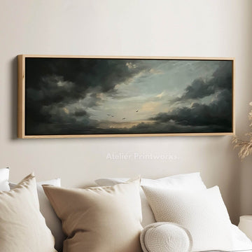 Panoramic Ominous Clouds Long Narrow Wall Art Large Framed Canvas - Atelier Printworks