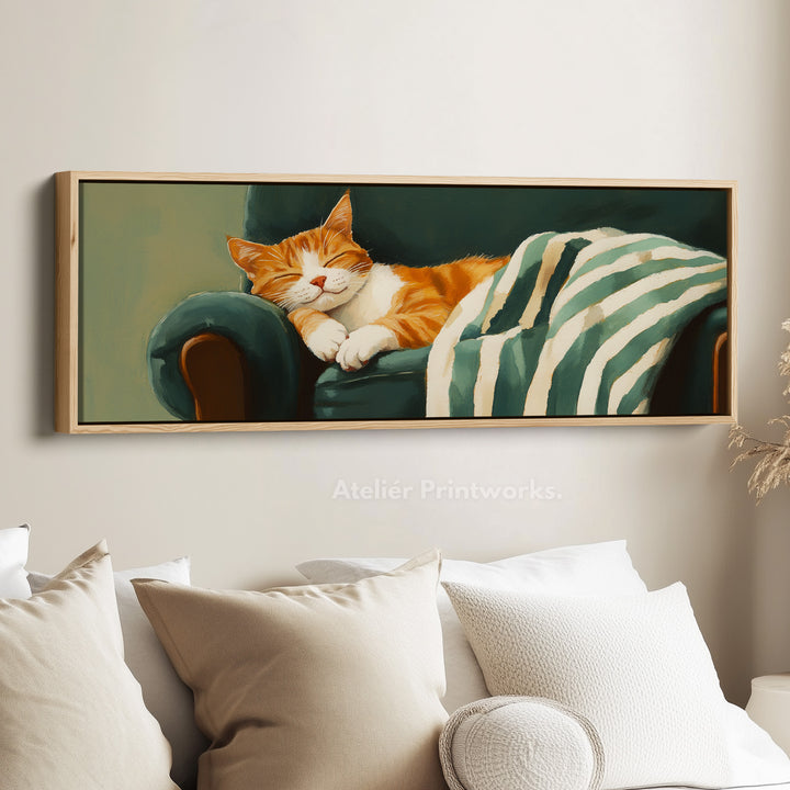 Cozy Cat Panoramic Long Narrow Wall Art Large Canvas Decor - H0061