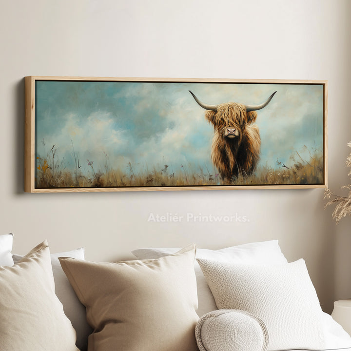 Scottish Highland Cow Long Wall Hanging Large Horizontal Wall Art - H0065