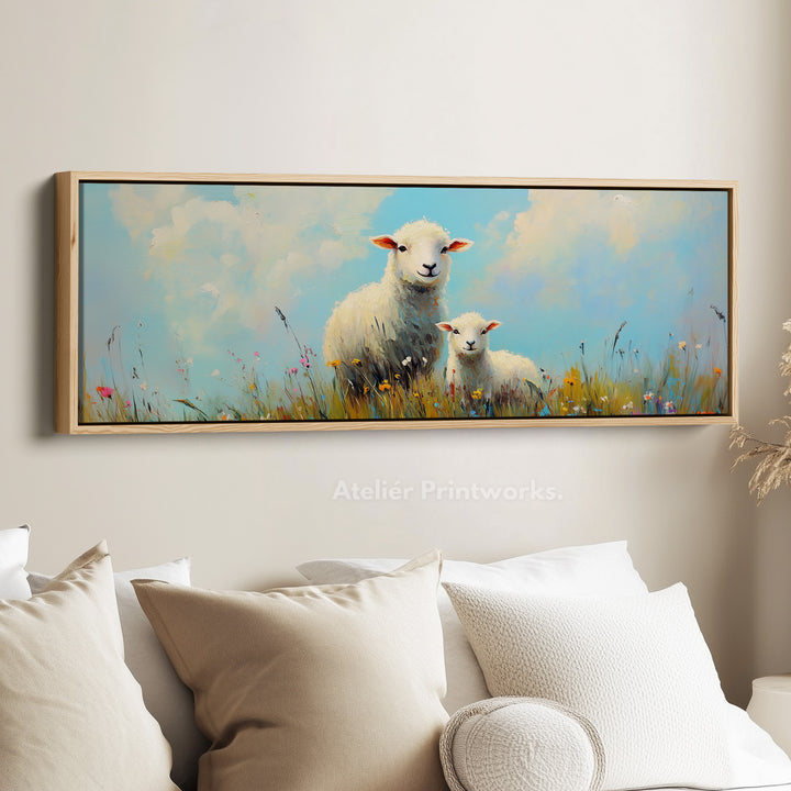 Sheep Meadow Panoramic Wall Art Long Wall Hanging Large Horizontal - H0066