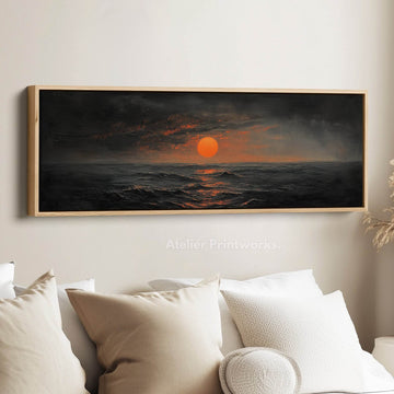 Abstract Sunset Panoramic Above Bed Wall Decor Large Framed Wall Art - Atelier Printworks