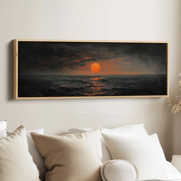 Abstract Sunset Panoramic Above Bed Wall Decor Large Framed Wall Art - H0070