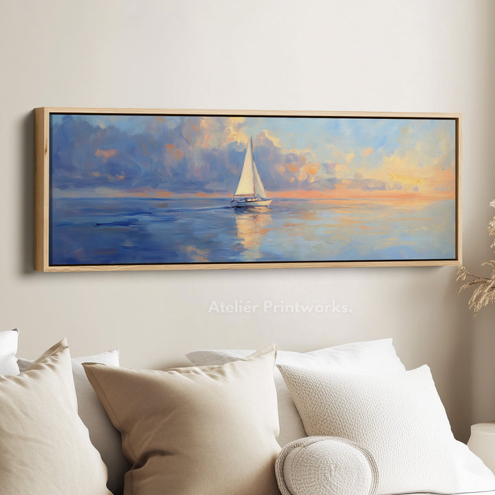 Long Horizontal Wall Art Above Bed Decor Sailing Boat - H0072